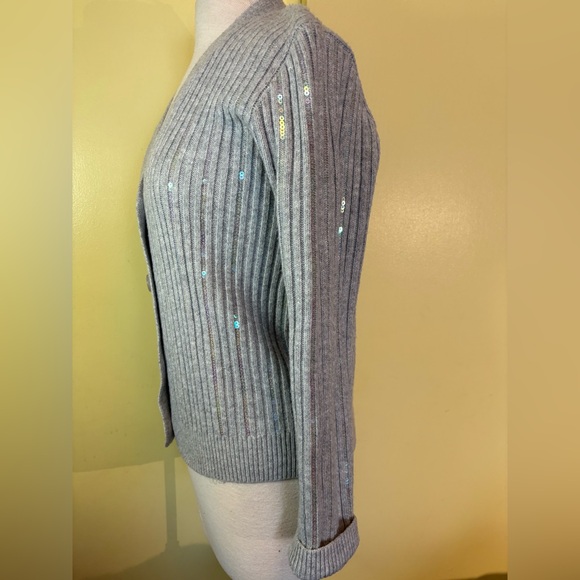 Endless Rose Silver Button-Up Cardigan. Iridescent sequins - Picture 5 of 10